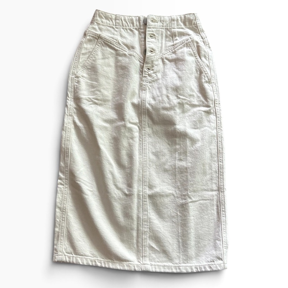 AG Adriano Goldschmied Off White Denim Midi Skirt Button Fly Size 23 Cream